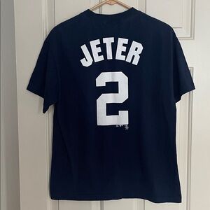 Majestic #2 Jeter Navy Blue T-Shirt with White New York Logo Size Medium